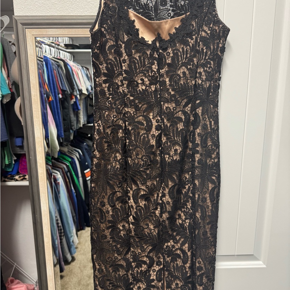 White House Black Market Black and Tan Sheath Midi Dress